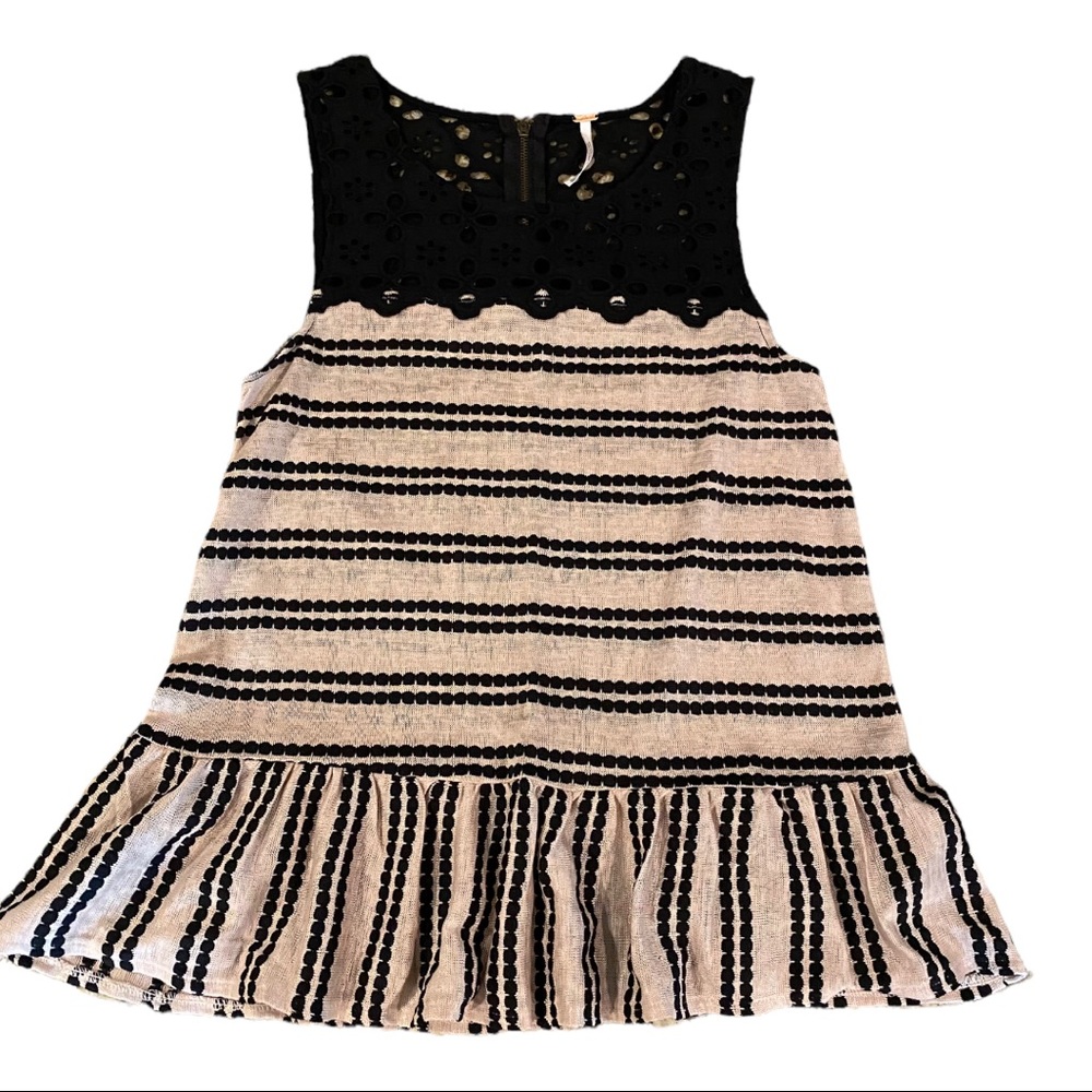 Free People ruffle peplum top, tan and black, size XS